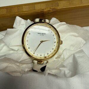 Kate Spade Women's‎ Polka Dot Leather Strap Watch White Dial Gold Tone EUC